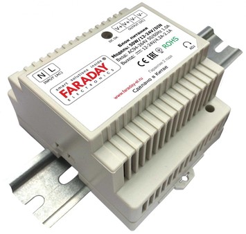 50W/12-24V/DIN FARADAY Источник электропитания стабилизированный импульсный для установки на DIN-рейку