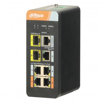 DH-PFS4207-4GT-DP DAHUA Промышленный 7-портовый гигабитный коммутатор с 4-РОЕ портами, управляемый