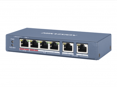 DS-3E0106P-E/M Hikvision Неуправляемый PoE-коммутатором с 4 портами Gigabit