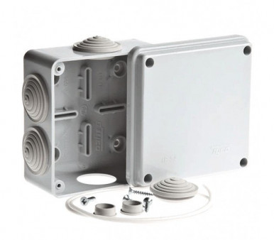 Коробка распределительная TYCO 100х100х50мм, откидная крышка, 6 вводов, IP54