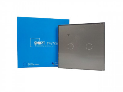 Smart Wi-Fi touch wall switch Умный сенсорный WiFi выключатель настенный (двухкнопочный, серый)