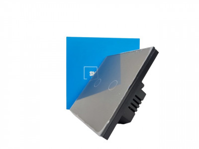 Smart Wi-Fi touch wall switch Умный сенсорный WiFi выключатель настенный (двухкнопочный, серый)