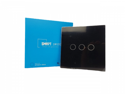 Smart Wi-Fi touch wall switch Умный сенсорный WiFi выключатель настенный (трехкнопочный, черный)