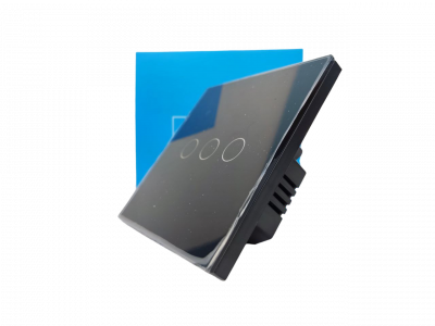 Smart Wi-Fi touch wall switch Умный сенсорный WiFi выключатель настенный (трехкнопочный, черный)