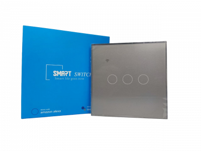 Smart Wi-Fi touch wall switch Умный сенсорный WiFi выключатель настенный (трехкнопочный, серый)