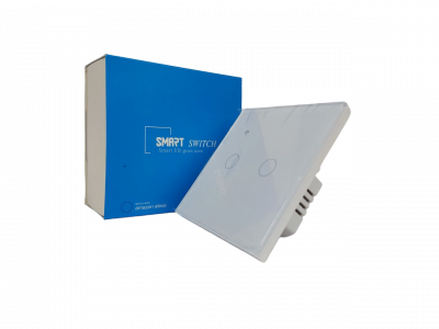 Smart Wi-Fi touch wall switch Умный сенсорный WiFi выключатель настенный (двухнопочный, белый)