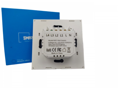 Smart Wi-Fi touch wall switch Умный сенсорный WiFi выключатель настенный (двухнопочный, белый)