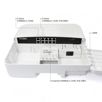 APN-SX8P Amatek Уличный 10-портовый уличный коммутатор HiPoE/PoE+ до 115Вт