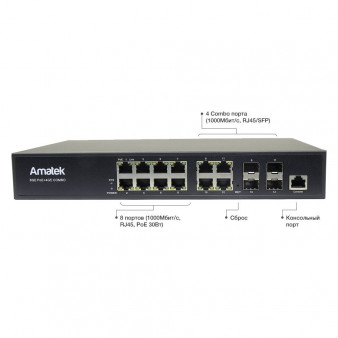 AN-SGM10P8M Amatek 12-портовый гигабитный управляемый коммутатор с PoE до 150Вт