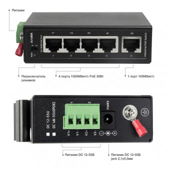 AN-SX5P4 Amatek Коммутатор промышленный 5-портовый с PoE до 120Вт